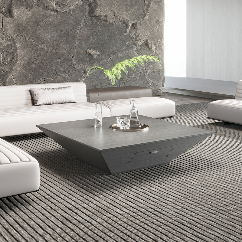 Latitude Run® Jecoa Modern Square Drum Coffee Table, Minimalist Wood